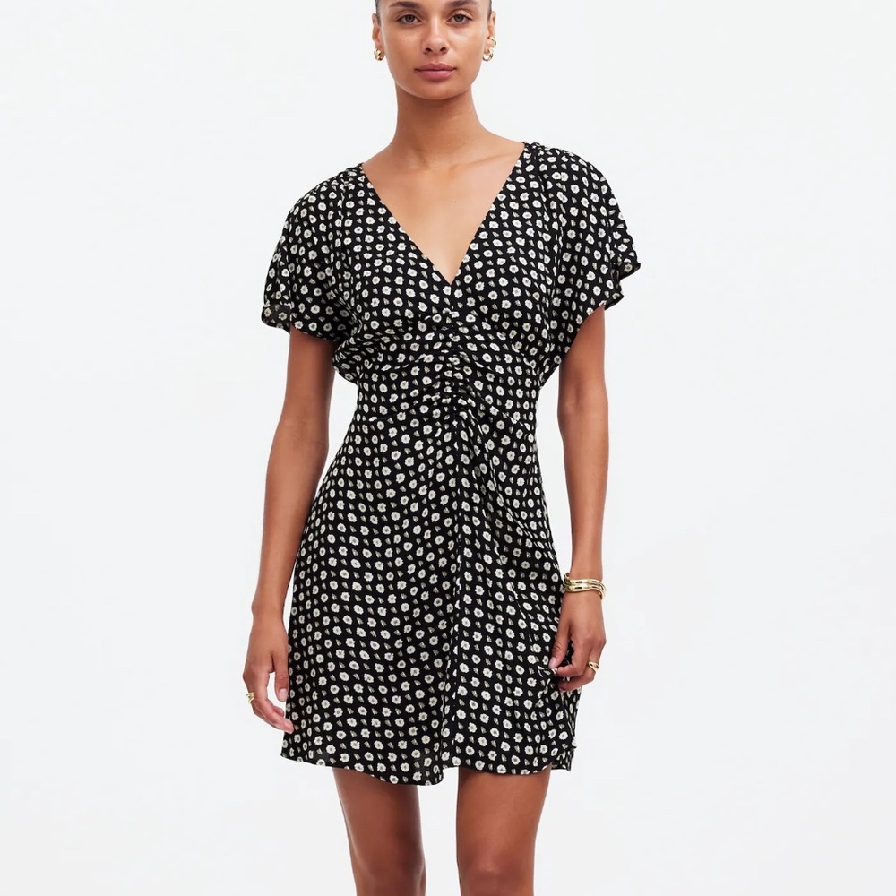 Madewell Ruched V-Neck Mini Dress in Floral